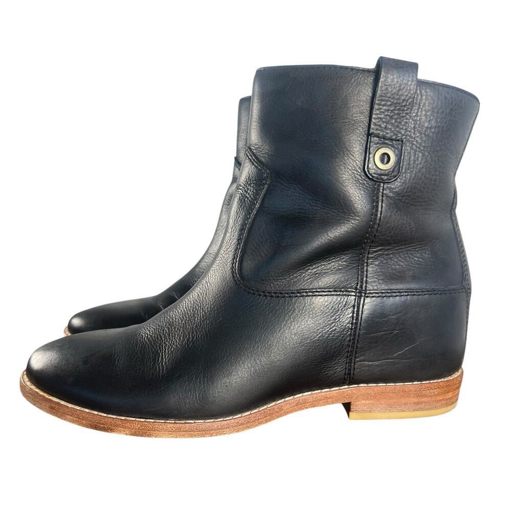 Black Leather Cole Haan‎ RAYNA Ankle Boots Sz 9 B Hidden Heel Wedge Booties